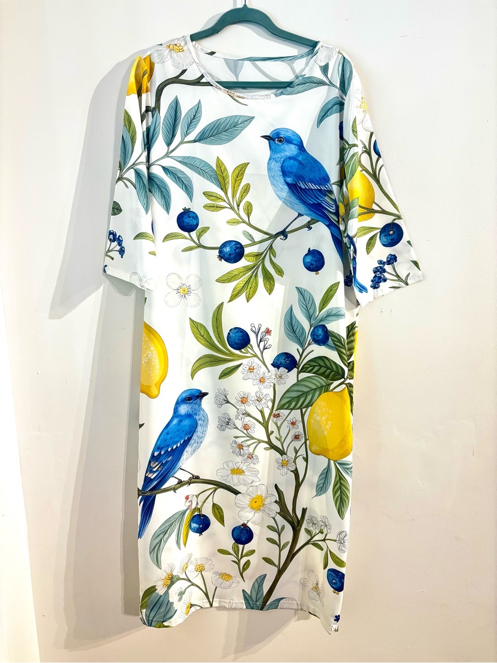 Temu Blue Bird & Lemon Floral Maxi Dress plus size